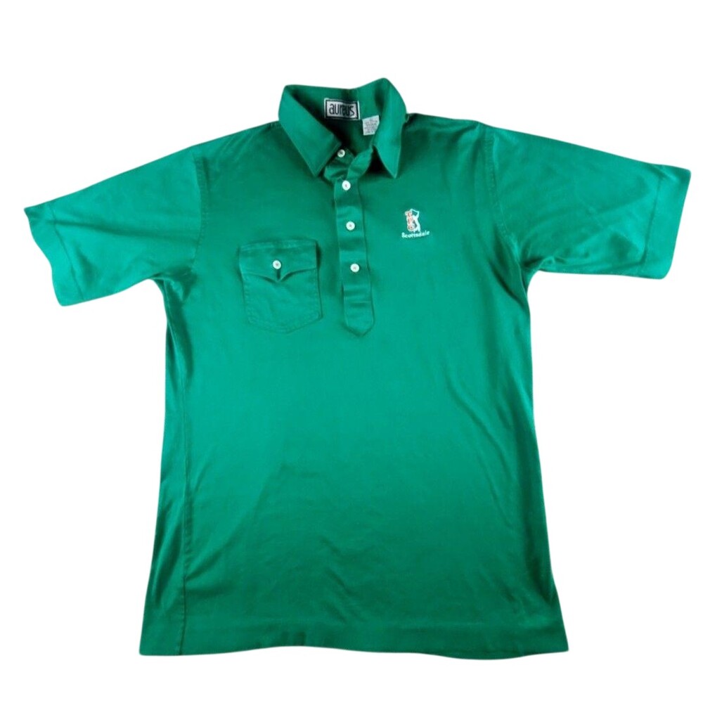 Vintage TPC Scottsdale Shirt Mens Large Green Golf Aureus Cotton Polo Pocket